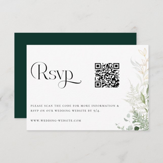 Tarjeta RSVP de código QR de Boda forestal silvest (Anverso / Reverso)