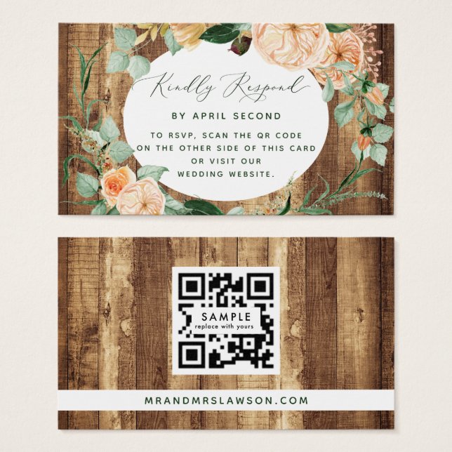 Tarjeta RSVP de código QR de Boda rústico botánico (Anverso y reverso)