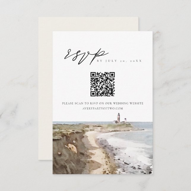 Tarjeta RSVP de código QR de código de agua de MON (Anverso / Reverso)