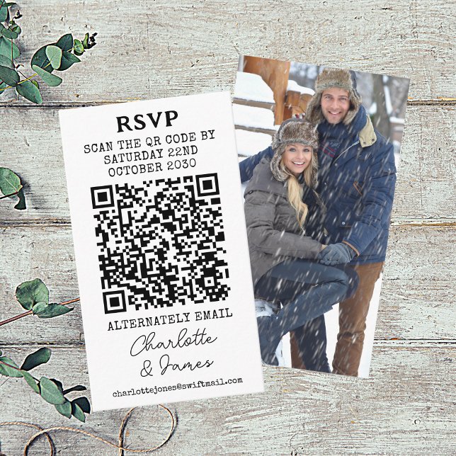 Tarjeta RSVP de código QR de escritura elegante de (Front And Back)