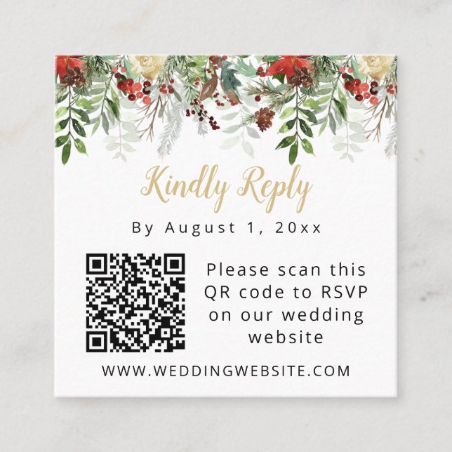 Tarjeta RSVP de código QR de invierno para Navidad (Anverso)