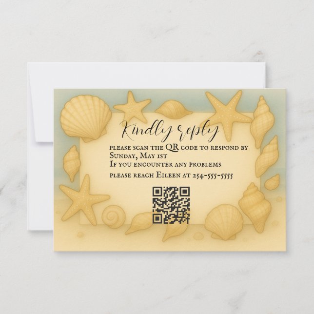 Tarjeta RSVP de código QR de las conchas costeras (Anverso)