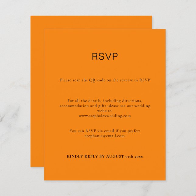 Tarjeta RSVP de código QR de Naranja simple de oto (Anverso / Reverso)