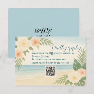 Tarjeta RSVP de código QR de playa floral amigable