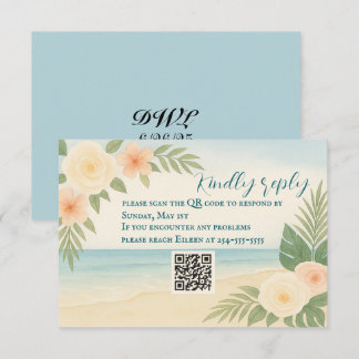 Tarjeta RSVP de código QR de playa floral amigable
