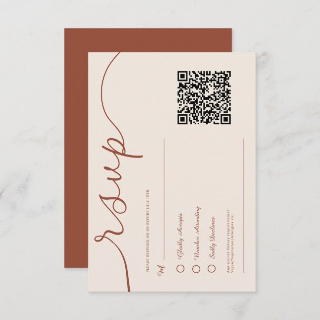 Tarjeta RSVP de código QR de Terracotta moderna mi (Anverso / Reverso)
