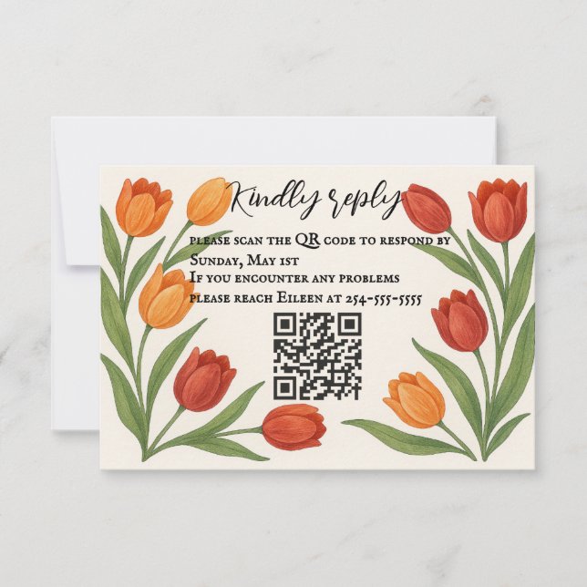 Tarjeta RSVP de código QR de Tulip Veil (Anverso)