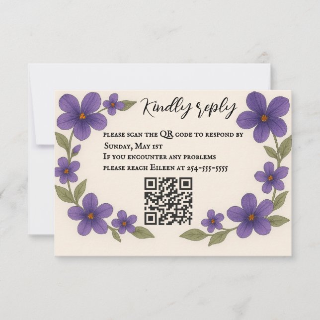 Tarjeta RSVP de código QR de violet Veil (Anverso)