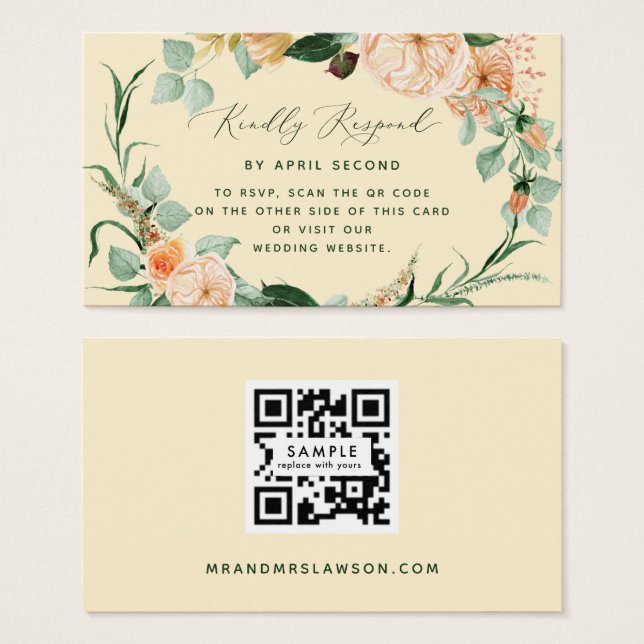 Tarjeta RSVP de código QR del Boda amarillo Boho b (Anverso y reverso)