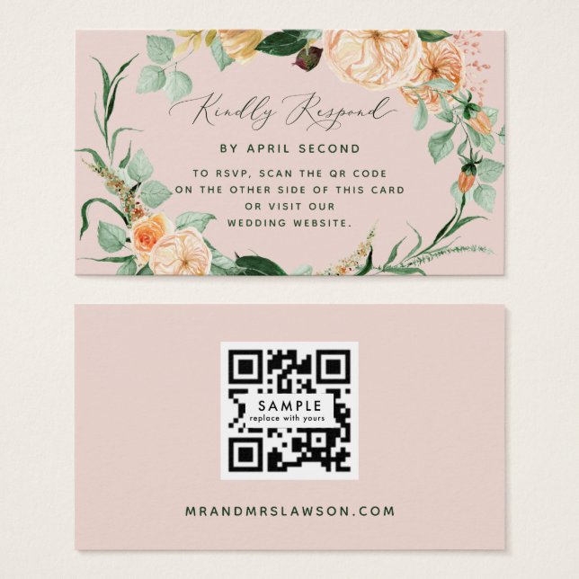 Tarjeta RSVP de código QR del Boda de verde botáni (Anverso y reverso)