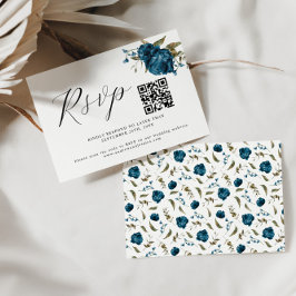 Tarjeta RSVP de código QR del Boda floral azul de 