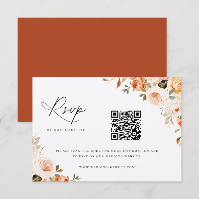 Tarjeta RSVP de código QR del Boda floral Earthy O (Anverso / Reverso)