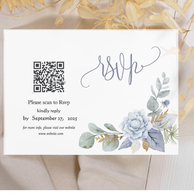 Tarjeta RSVP de código QR Dusty Blue Floral (Subido por el creador)
