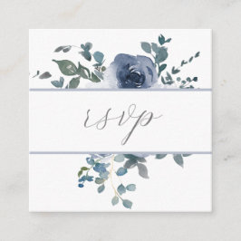 Tarjeta RSVP de código QR Dusty Blue Floral & Gray