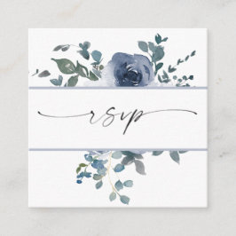 Tarjeta RSVP de código QR Dusty Blue Floral y negr