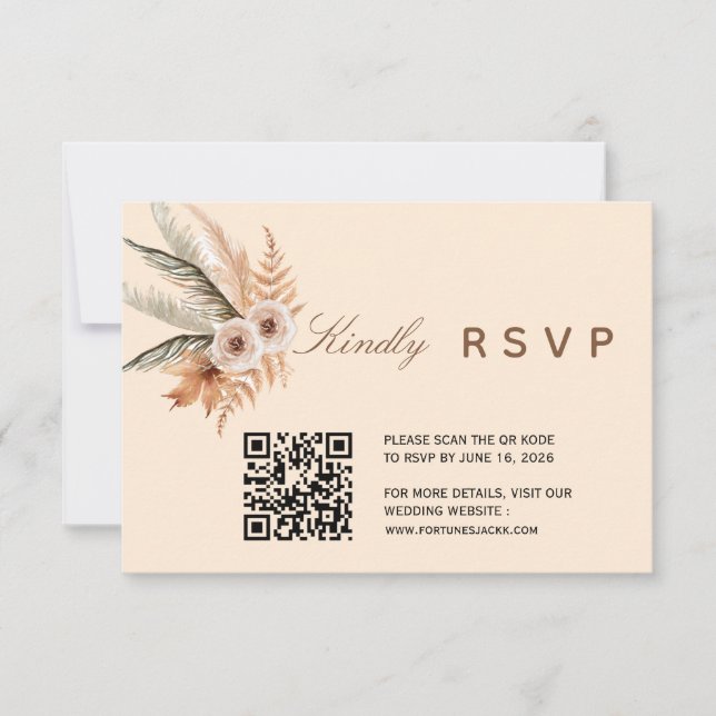Tarjeta RSVP de código QR floral Boho (Anverso)