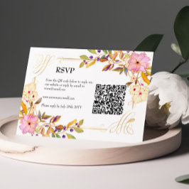 Tarjeta Rsvp de código QR floral de primavera