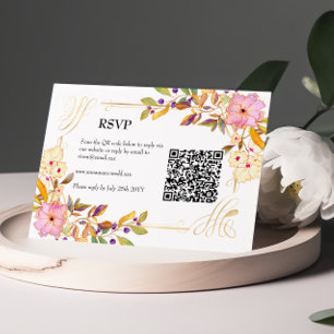 Tarjeta Rsvp de código QR floral de primavera