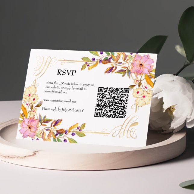 Tarjeta Rsvp de código QR floral de primavera (Subido por el creador)