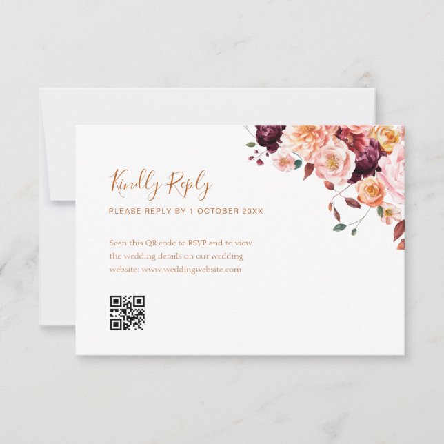 tarjeta rsvp de código qr floral fall (Anverso)