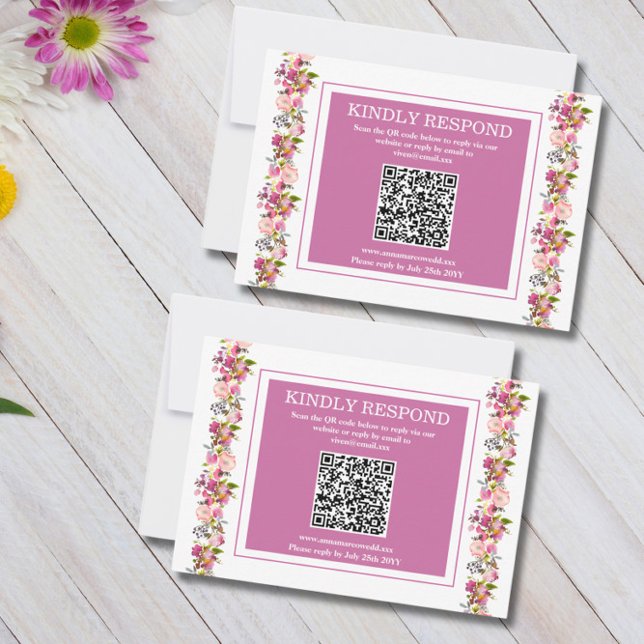 Tarjeta RSVP de código QR floral rosa (Subido por el creador)