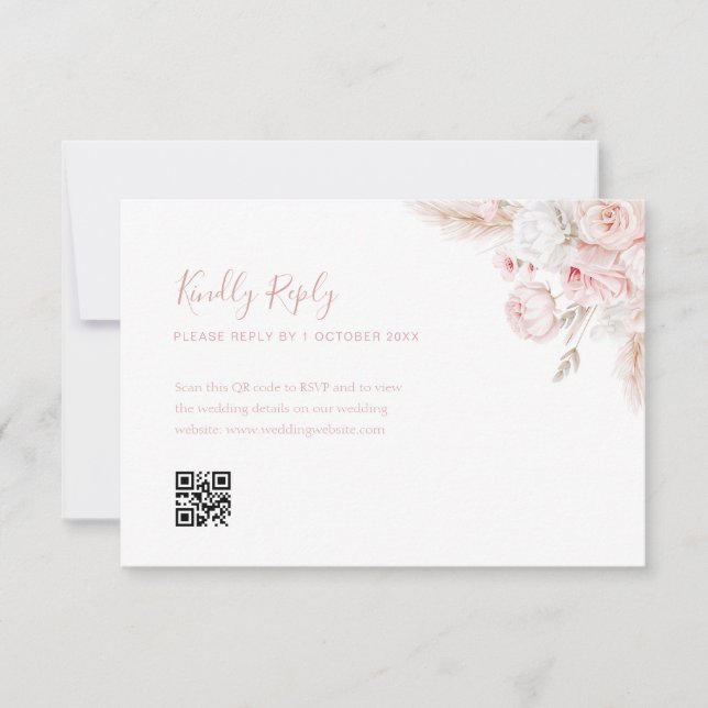 tarjeta rsvp de código qr floral rosa polvoriento  (Anverso)