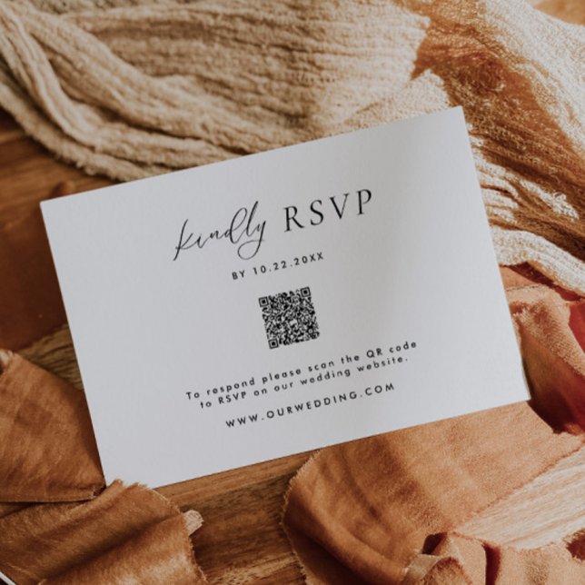 Tarjeta RSVP de código QR para Boda blanco y negro (Subido por el creador)
