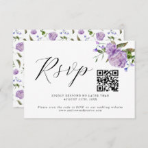 Tarjeta RSVP de código QR para Boda de color púrpu