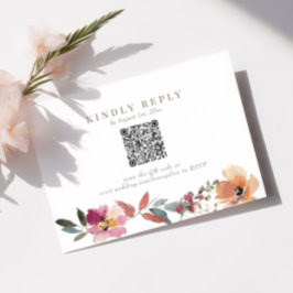 Tarjeta RSVP de código QR para Boda de flores silv