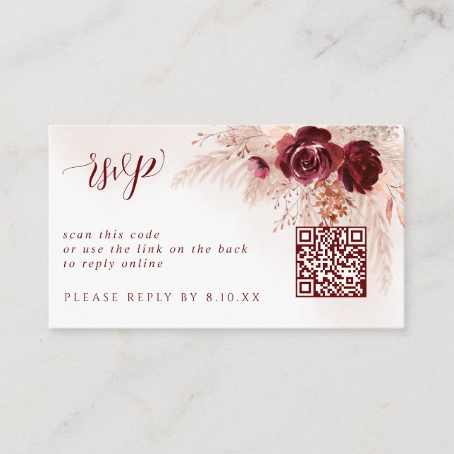 Tarjeta RSVP de código QR para Boda de Grado Boho  (Anverso)