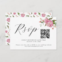 Tarjeta RSVP de código QR para Boda floral rosa