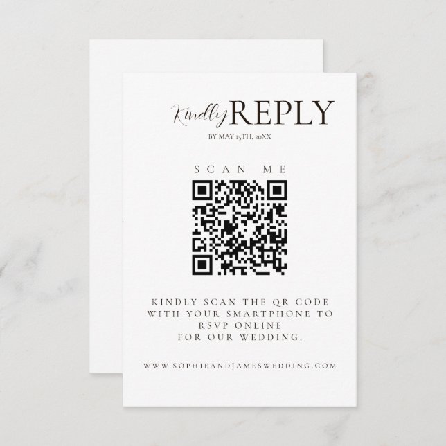 Tarjeta RSVP de código QR para Boda negro y blanco (Anverso / Reverso)
