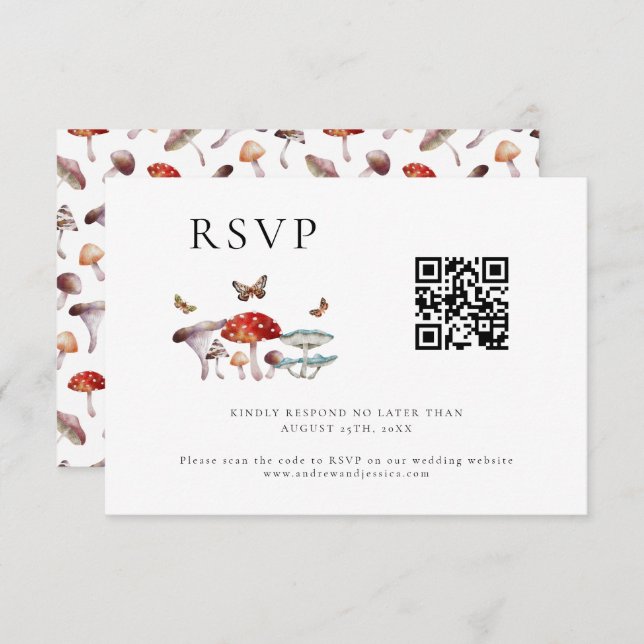 Tarjeta RSVP de código QR para Bodas hongos (Anverso / Reverso)