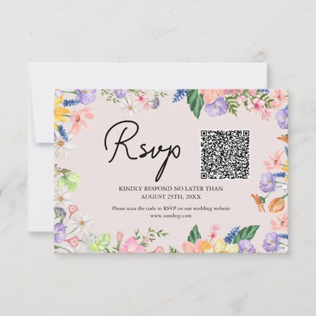 Tarjeta RSVP de código QR para la boda de primaver (Anverso)