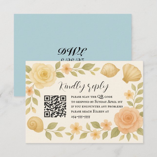 Tarjeta RSVP de código QR para marcas de Rosa amig (Anverso / Reverso)