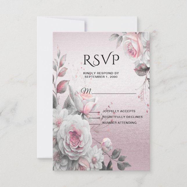 Tarjeta RSVP de color blanco rosado (Anverso)