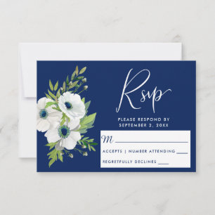 Tarjeta RSVP de color de agua azul floral azul de 