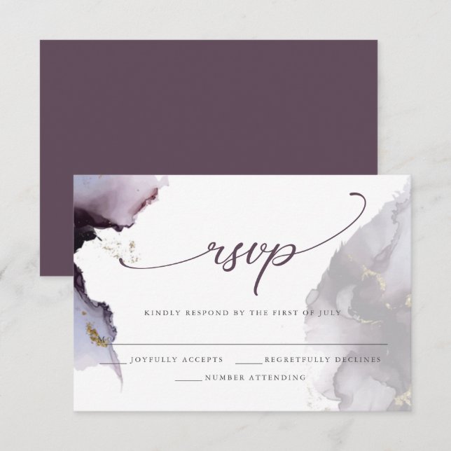 Tarjeta RSVP de color de agua de plumas silenciada (Anverso / Reverso)