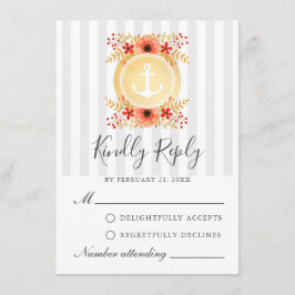 Tarjeta RSVP de color de agua náutica Floral de or