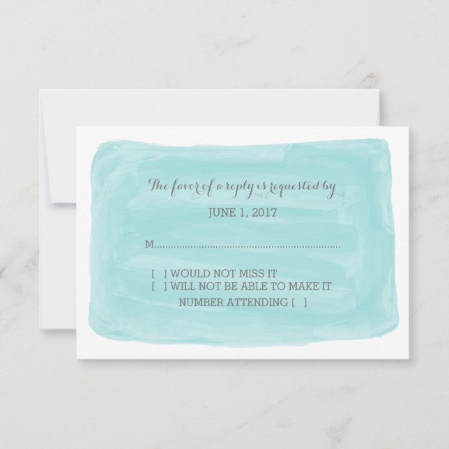 Tarjeta RSVP de color de agua turquesa (Anverso)