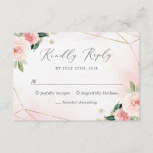 Tarjeta RSVP de color floral rosa y dorado