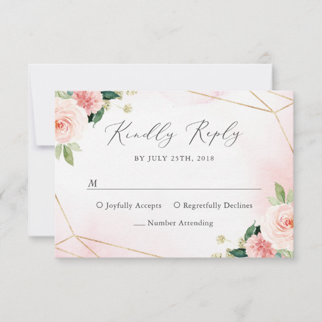 Tarjeta RSVP de color floral rosa y dorado (Anverso)