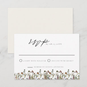 Tarjeta RSVP de color minimalista de flores silves