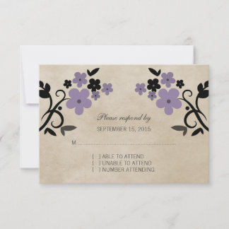 Tarjeta RSVP de color morado dulce vintage floral