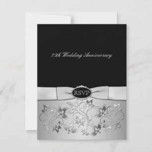 Tarjeta RSVP de color negro, gris plateado