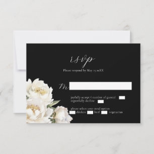 Tarjeta RSVP de color negro para Boda Peony Blanco