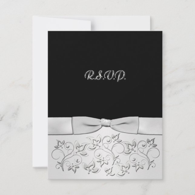 Tarjeta RSVP de color negro, plata (Anverso)