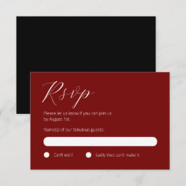 Tarjeta RSVP de color negro y rojo de moda