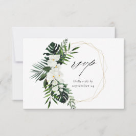 Tarjeta RSVP de Comida con Palm y Floral Blanca Tr