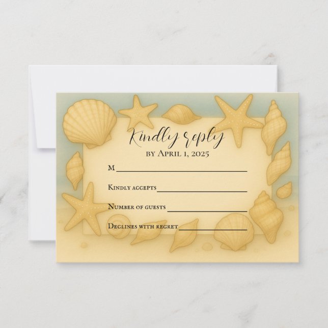 Tarjeta RSVP de conchas costeras (Anverso)